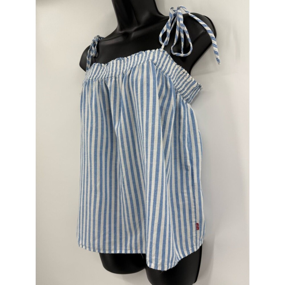 Levi's Striped Smocked Tie Shoulder Tank Top | Blue & White | XL